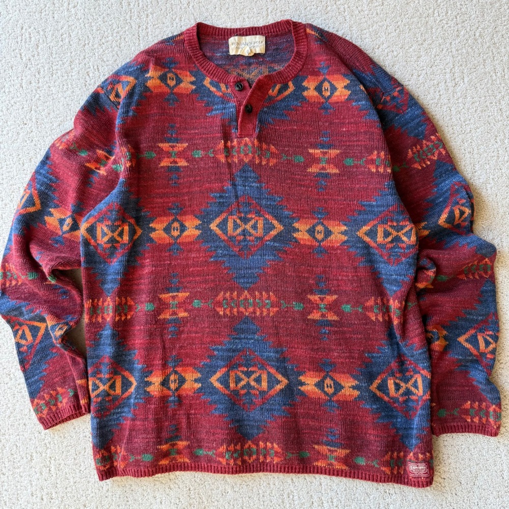 Denim & Supply Ralph Lauren Aztec Knit Henley Sweater Mens XXL Cotton